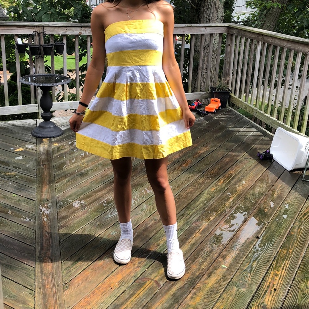 yellow and white striped sundress